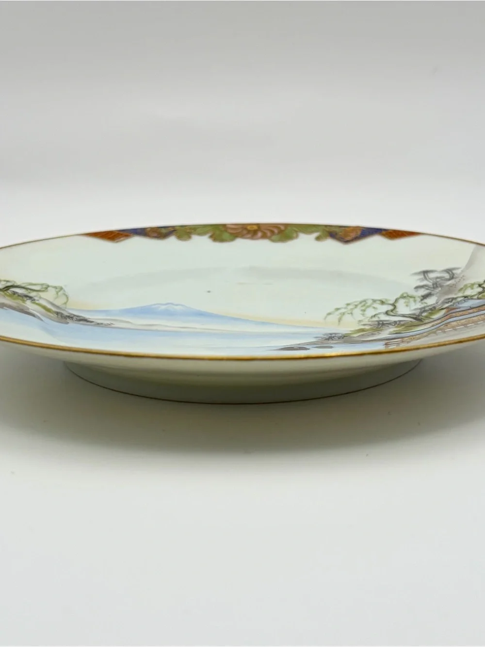 Set of Five Antique TS Nippon Kutani Mount Fuji Plates 7.25” Gold Gilt Japan